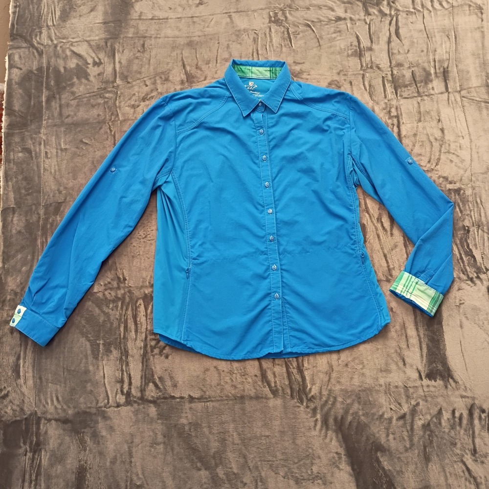 Kuhl Quick Dry Outdoor Adventure Button Up Shirt Blue Plaid Roll Up Sleeve XL‎